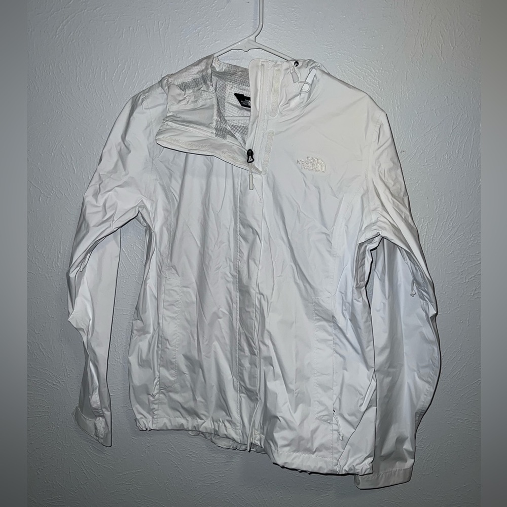 The North Face white wind breaker rain jacket